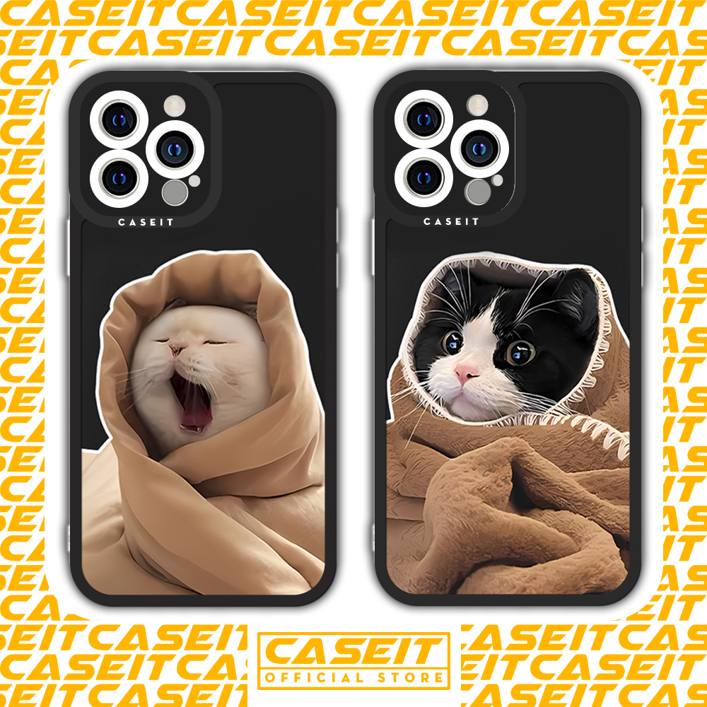 Ốp lưng iphone cạnh vuông Caseit mèo ngáp quấn chăn cute hài hước meme x/11/12/13/14/pro/max/plus/promax