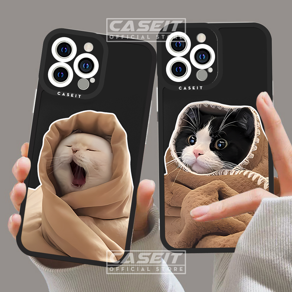 Ốp lưng iphone cạnh vuông Caseit mèo ngáp quấn chăn cute hài hước meme x/11/12/13/14/pro/max/plus/promax