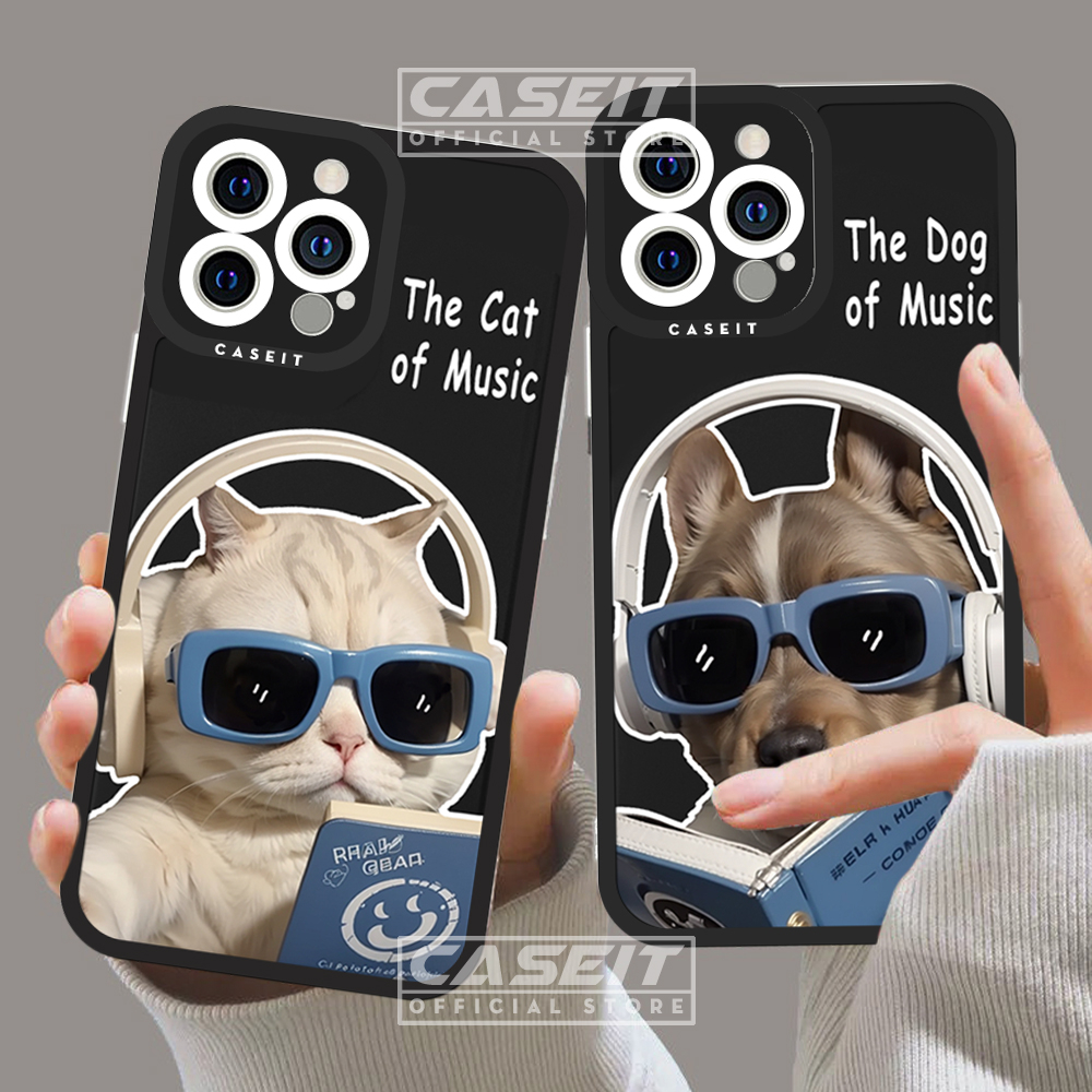 Ốp lưng iphone cạnh vuông Caseit cặp đôi ốp đôi chó mèo tai nghe cute hài hước meme x/11/12/13/14/pr
