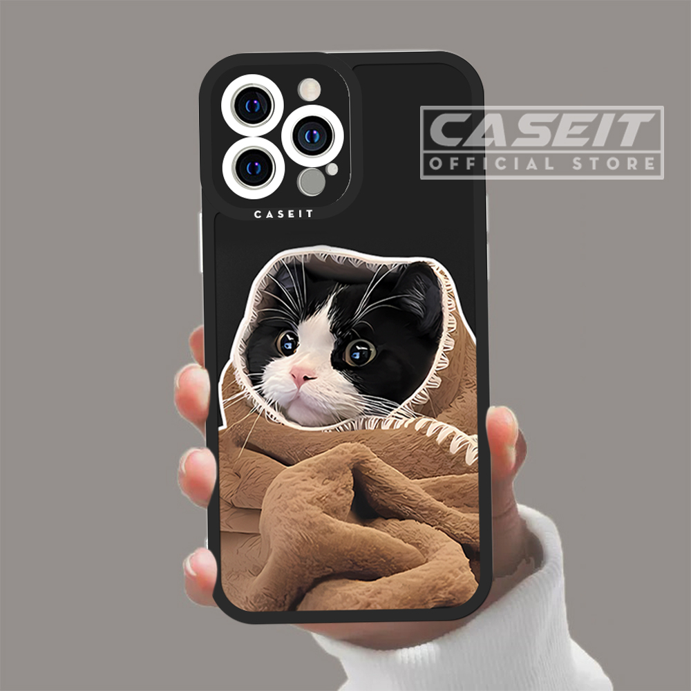 Ốp lưng iphone cạnh vuông Caseit mèo ngáp quấn chăn cute hài hước meme x/11/12/13/14/pro/max/plus/promax