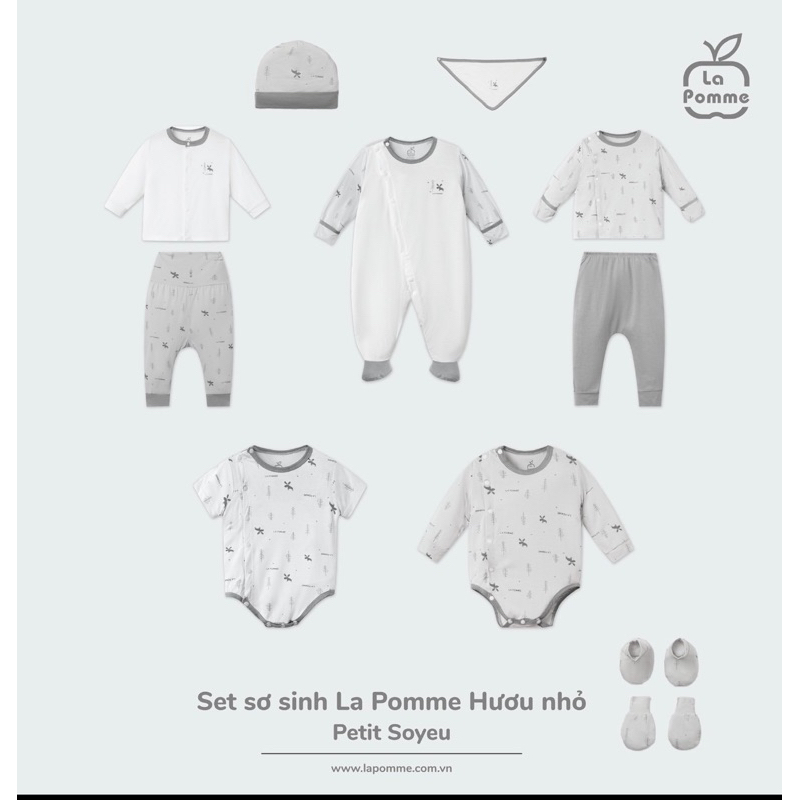 Bộ quần áo dài tay cho bé sơ sinh 3-7kg chất liệu petit chính hãng La Pomme 2023