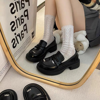  Giày lười nữ moca da thật Miu Miu đế 5cm fullbox 