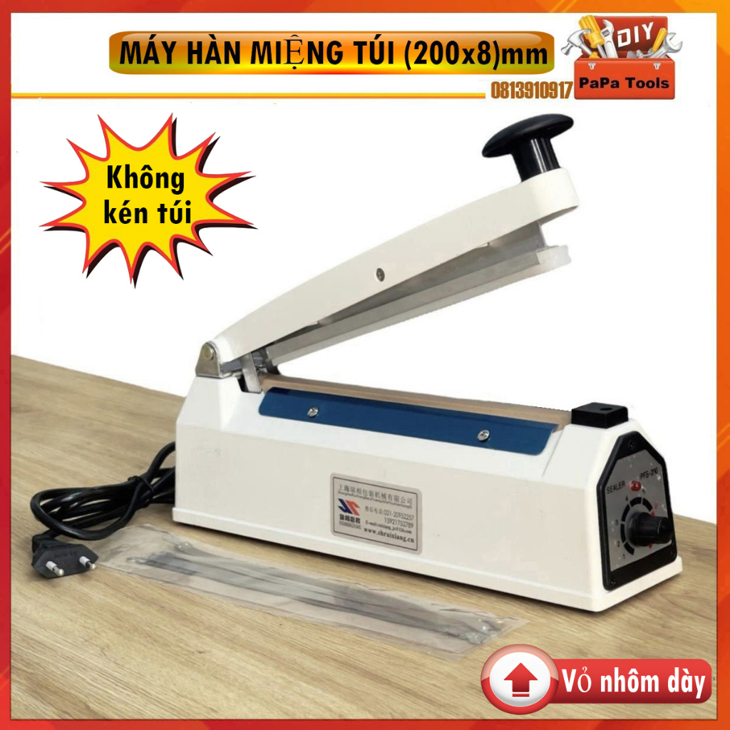 Máy Hàn Miệng Túi mm PapaTools - Ruixiang PFS-200 Ko Kén Túi, Vỏ Hợp Kim Nhôm Chắc Chắn- Máy Hàn Miệng Túi Cà Phê