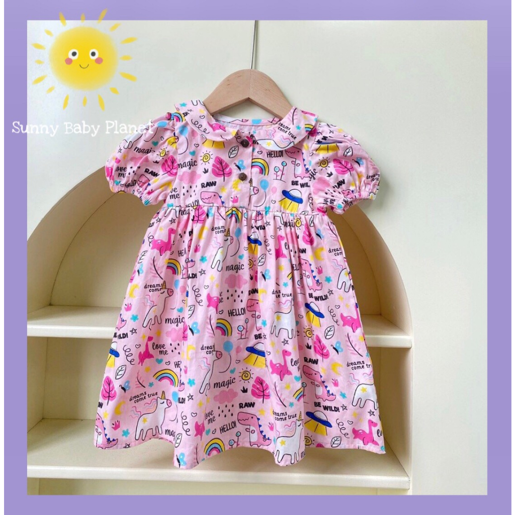 Váy bé gái cổ sen Sunny váy xinh cho bé chất cotton họa tiết động vật đáng yêu