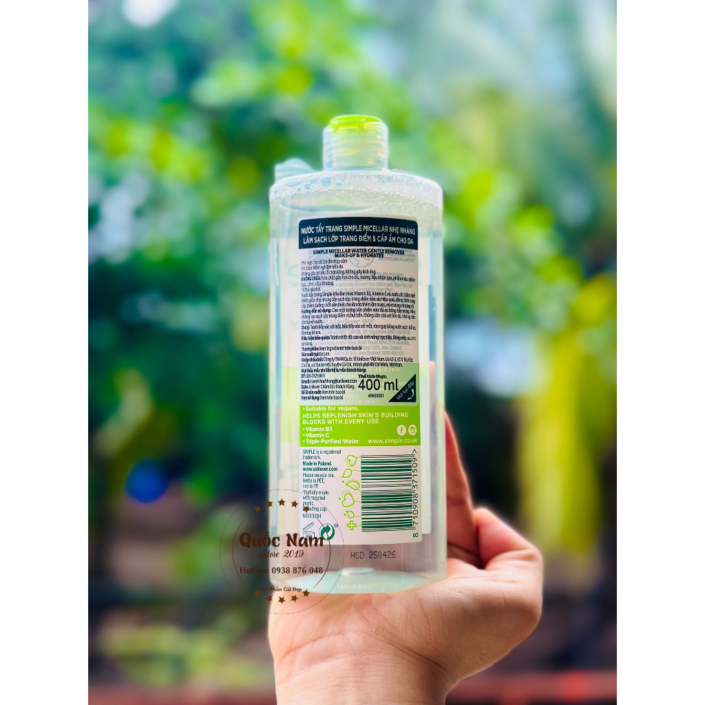 Nước tẩy trang Simple 400m chính hãng