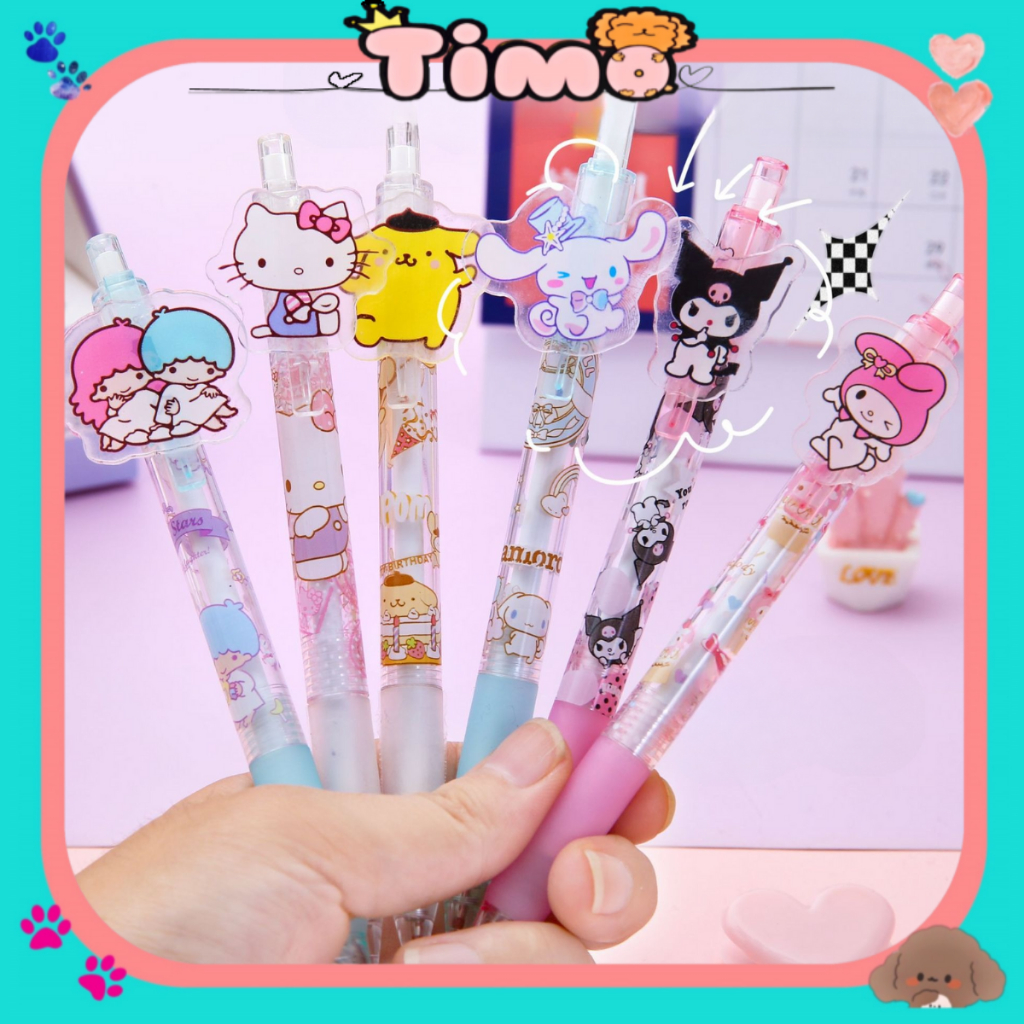 Bút Kuromi Cinnamoroll Melody Bi Bấm Mực Đen Cute Gắn Ảnh Nhựa Acrylic Đồ Dùng Học Tập Độc Lạ VPB34