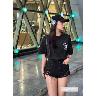 Áo phông mlb loang mốc thun cộc tay dáng rộng giấu quần trùm mông freesize