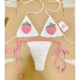 Set len móc dâu bikini -Set bikini trái dâu len móc(hàng có sẵn )