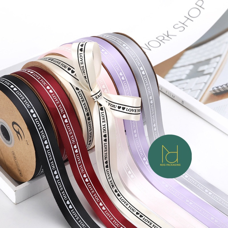 Dây ruy băng bản 2.5cm in chữ 🖤🖤LOVE YOU 🖤🖤