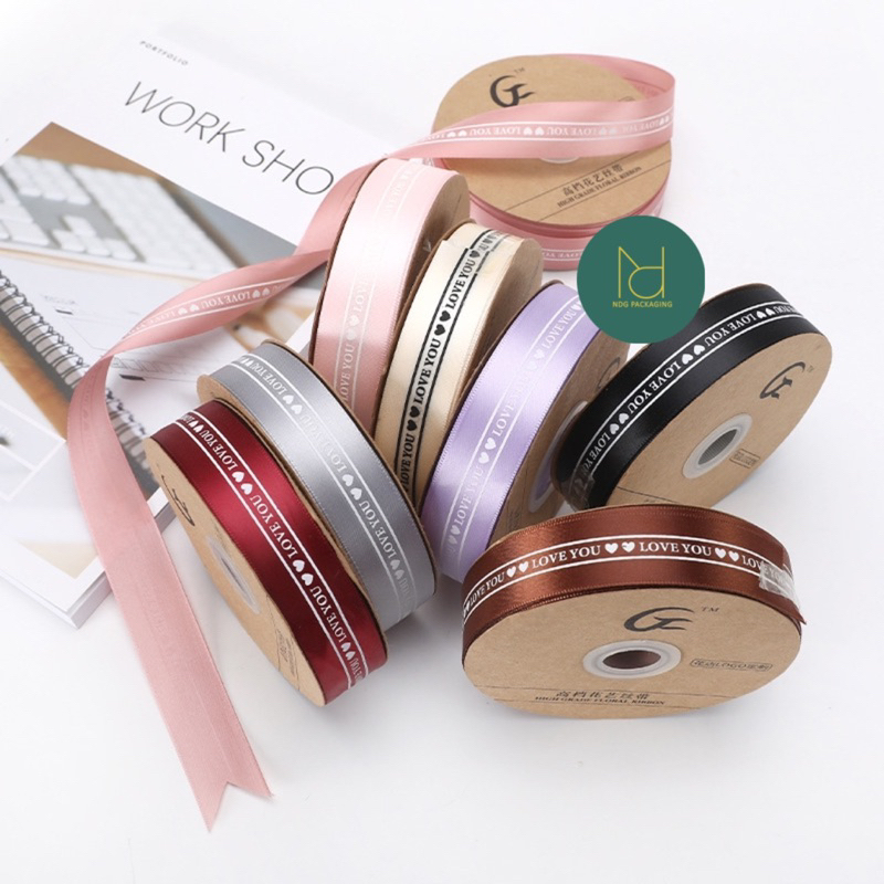 Dây ruy băng bản 2.5cm in chữ 🖤🖤LOVE YOU 🖤🖤