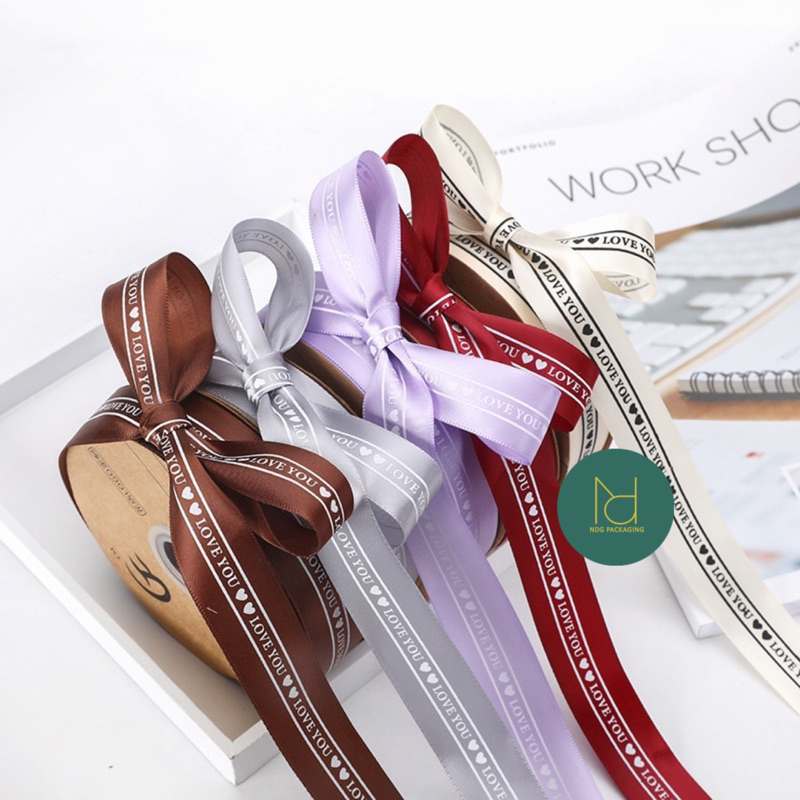 Dây ruy băng bản 2.5cm in chữ 🖤🖤LOVE YOU 🖤🖤