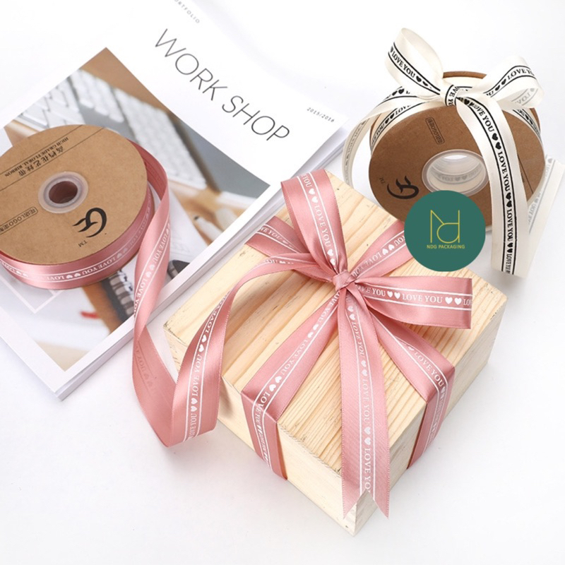 Dây ruy băng bản 2.5cm in chữ 🖤🖤LOVE YOU 🖤🖤