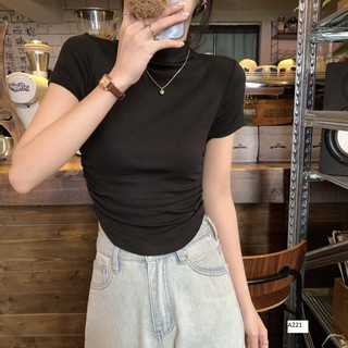Áo Thun Croptop Cổ lọ tay ngắn trơn Basic-Chinchin