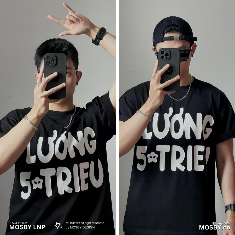 Áo Phông Tay Lỡ LƯƠNG 5 TRIỆU - Áo Phông Unisex - Áo Thun nam nữ form rộng oversize cao cấp by MOSBY OFFICIAL