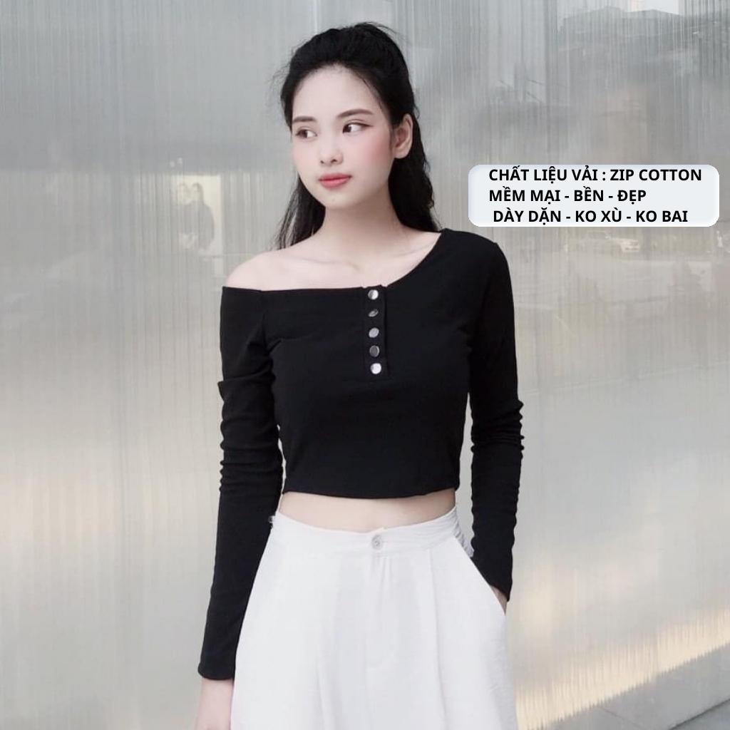 Áo thun nữ  - Áo nữ trễ vai croptop - Áo croptop dài tay thiết kế sang chảnh , tôn dáng siêu xinh