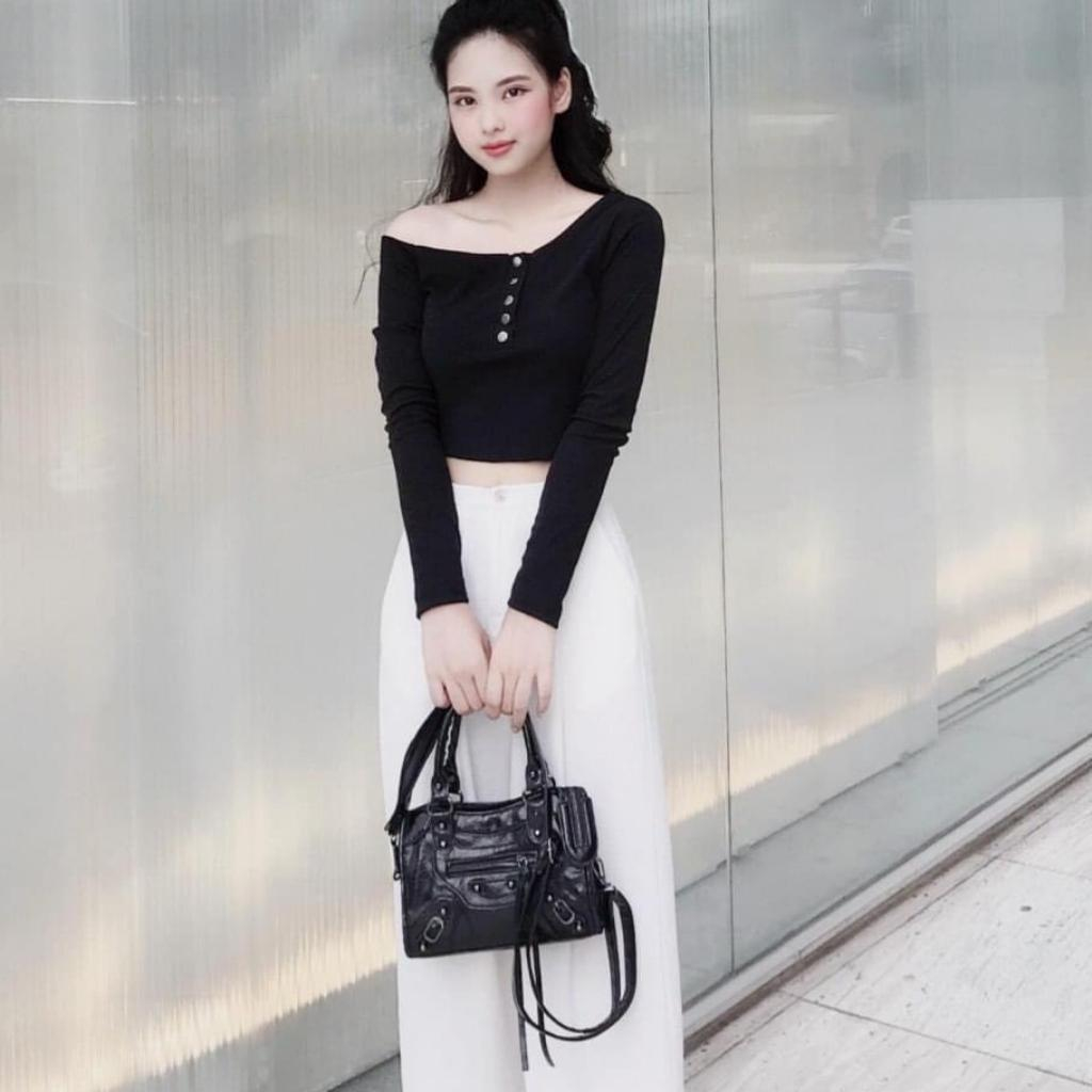 Áo thun nữ  - Áo nữ trễ vai croptop - Áo croptop dài tay thiết kế sang chảnh , tôn dáng siêu xinh