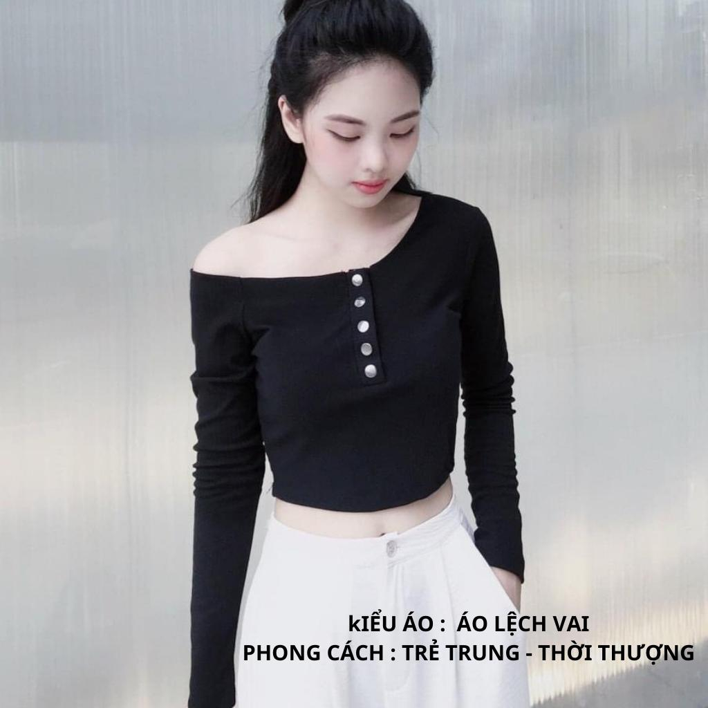 Áo thun nữ  - Áo nữ trễ vai croptop - Áo croptop dài tay thiết kế sang chảnh , tôn dáng siêu xinh