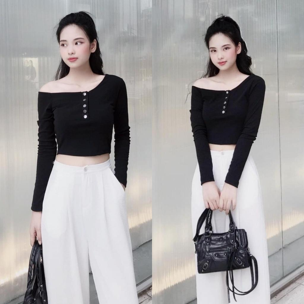 Áo thun nữ  - Áo nữ trễ vai croptop - Áo croptop dài tay thiết kế sang chảnh , tôn dáng siêu xinh