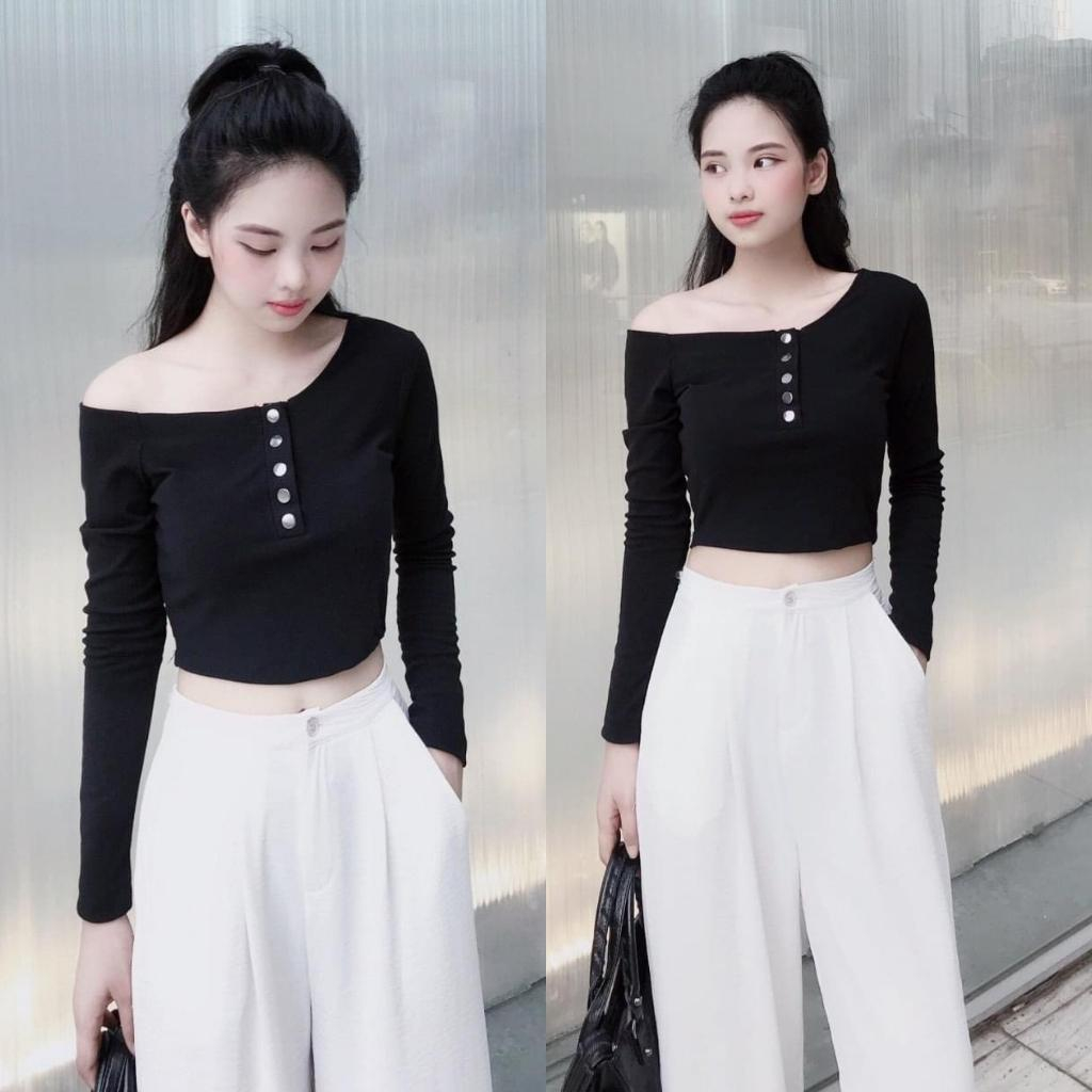 Áo thun nữ  - Áo nữ trễ vai croptop - Áo croptop dài tay thiết kế sang chảnh , tôn dáng siêu xinh