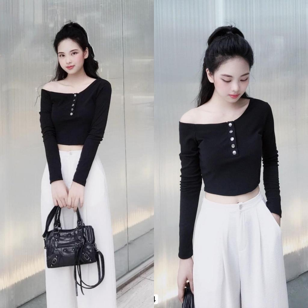 Áo thun nữ  - Áo nữ trễ vai croptop - Áo croptop dài tay thiết kế sang chảnh , tôn dáng siêu xinh