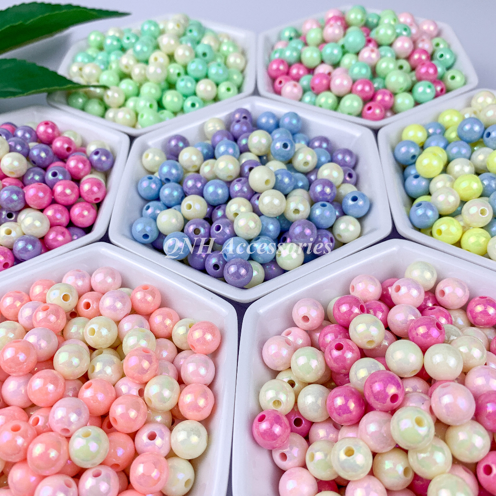 Hạt nhựa tròn phủ AB size 6/8/10 dùng làm vòng tay, vòng cổ cho mèo, làm trang sức handmade,...