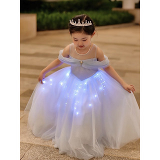[TẶNG PHỤ KIỆN] Đầm công chúa xanh trễ vai bồng bềnh kèm đèn phát sáng lấp lánh cổ tích siêu đẹp cho bé gái