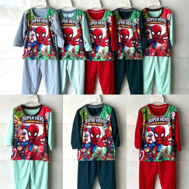 SÉT 5 BỘ THUN TAY DÀI QUẦN DÀI IN 3D HÌNH SIÊU NHÂN CHO BÉ TRAI