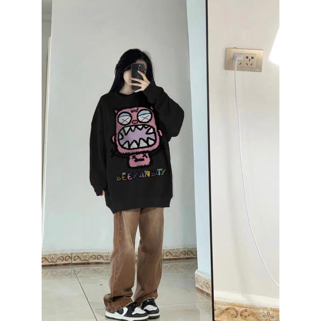Áo nỉ ,áo sweater tay dài nam nữ form rộng nam nữ basic hoạ tiết cute đáng yêu hottrend thu đông