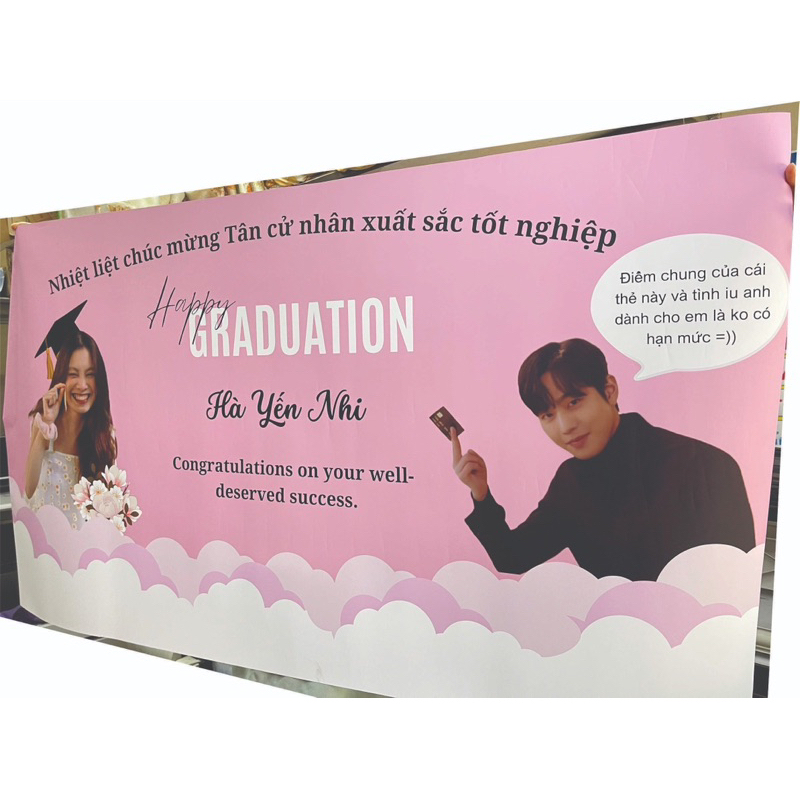 In banner tốt nghiệp, poster chúc mừng tốt nghiệp, in màu giấy ảnh, đề can khổ lớn A1,A0, A2