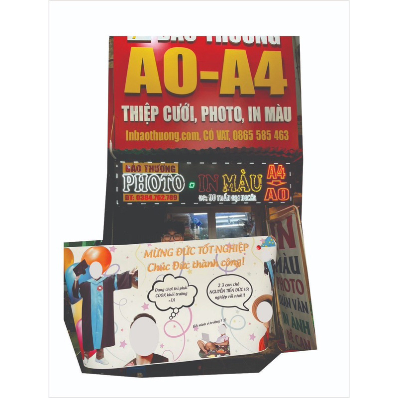 In banner tốt nghiệp, poster chúc mừng tốt nghiệp, in màu giấy ảnh, đề can khổ lớn A1,A0, A2