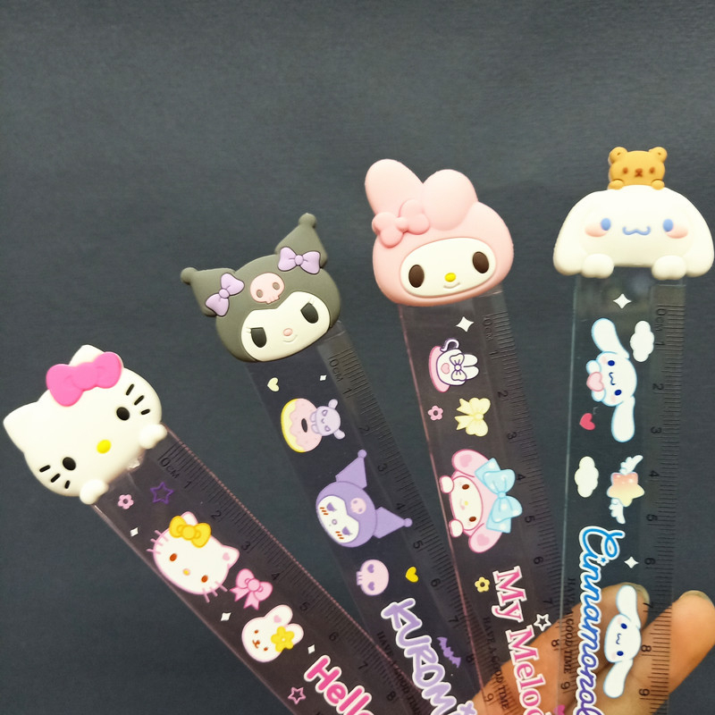 Thước Kẻ Sanrio Kuromi 15cm Hoạt Hình Gắn Charm Dễ Thương