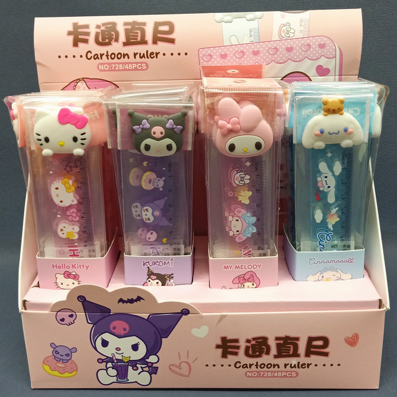 Thước Kẻ Sanrio Kuromi 15cm Hoạt Hình Gắn Charm Dễ Thương