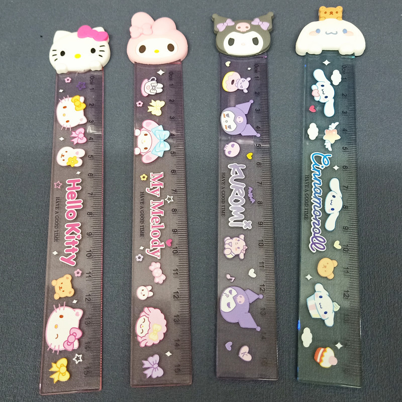 Thước Kẻ Sanrio Kuromi 15cm Hoạt Hình Gắn Charm Dễ Thương
