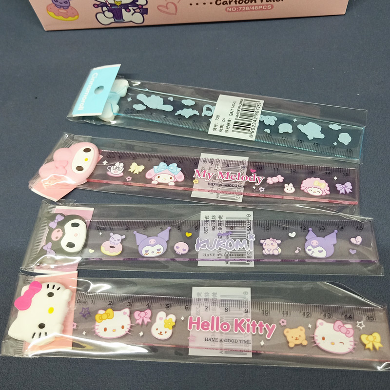 Thước Kẻ Sanrio Kuromi 15cm Hoạt Hình Gắn Charm Dễ Thương