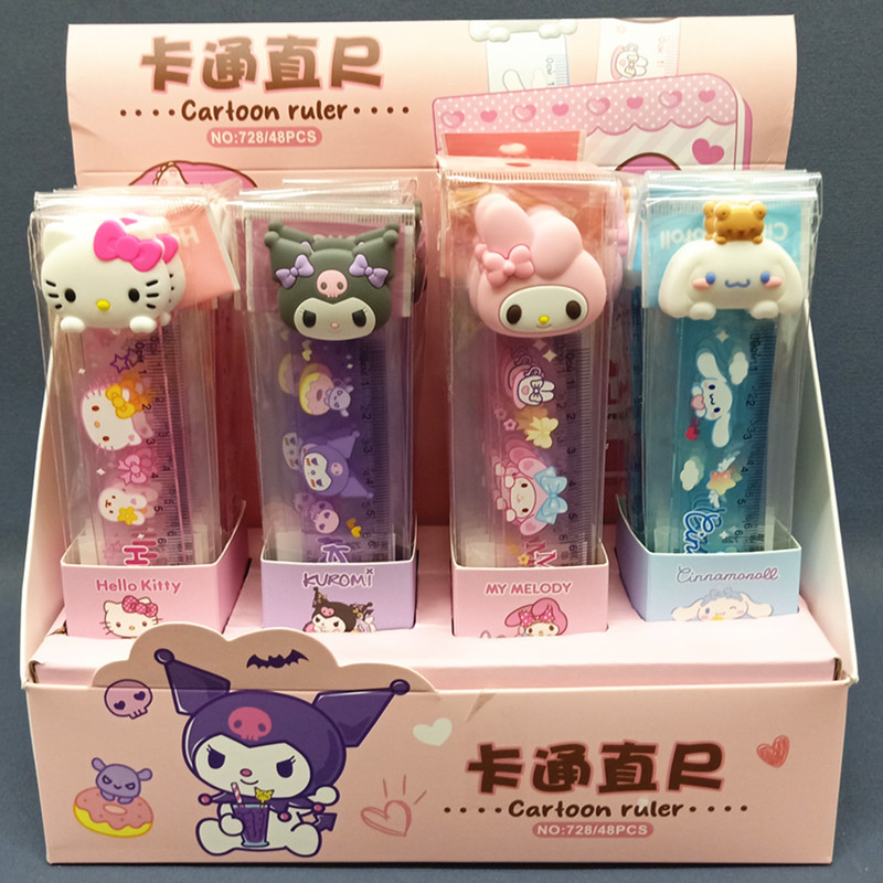 Thước Kẻ Sanrio Kuromi 15cm Hoạt Hình Gắn Charm Dễ Thương