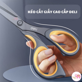 Kéo cắt giấy cao cấp Deli, lưỡi kéo chống dính