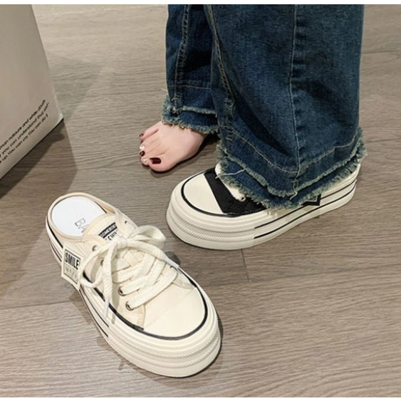 Giày thể thao đế dày - Phong cách thời thượng mùa hè 2023 kết hợp hoàn hảo với giày canvas trơn