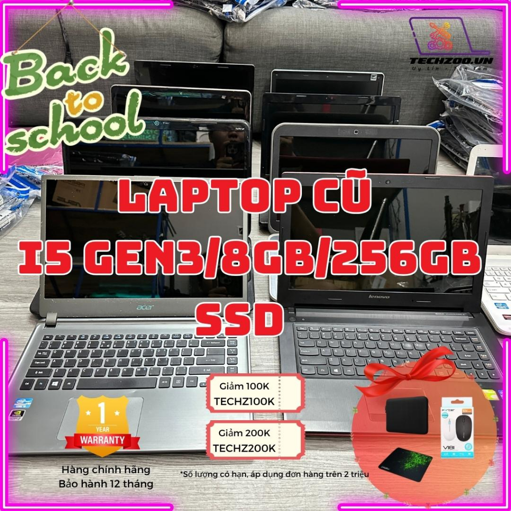 Máy tính  Laptop cũ giá rẻ, cấu hình: I5 G3/8GB/256GB SSD, học online, giải trí, chiến game OK, Đa dạng Model