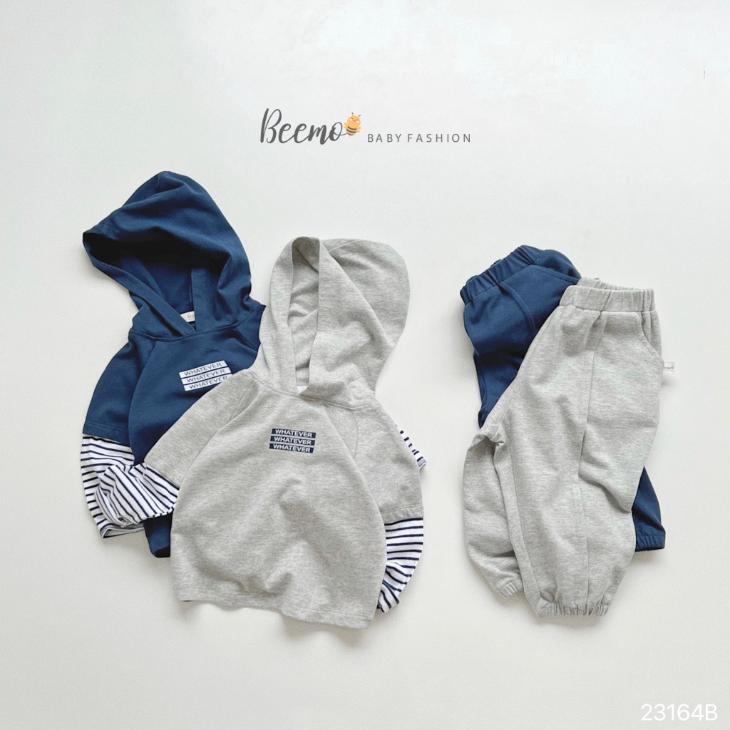 Bộ Hoodie phối tay cho bé trai Beemo,Chất liệu cotton mềm, bé mặc cực kì thoải mái,quần bo chun gấu cực kì đẹp B365