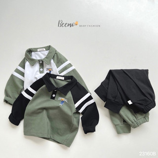 Bộ Polo dài tay phối kẻ cho bé trai Beemo, Chất liệu cotton dày dặn, mềm mại, thoáng khí, siêu đẹp cho bé B369