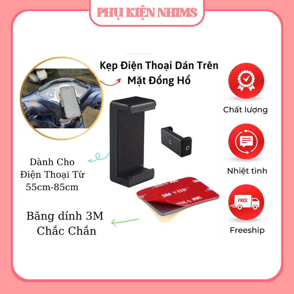 Kẹp dán điện thoại lên mặt đồng hồ xe máy - băng dính 3m