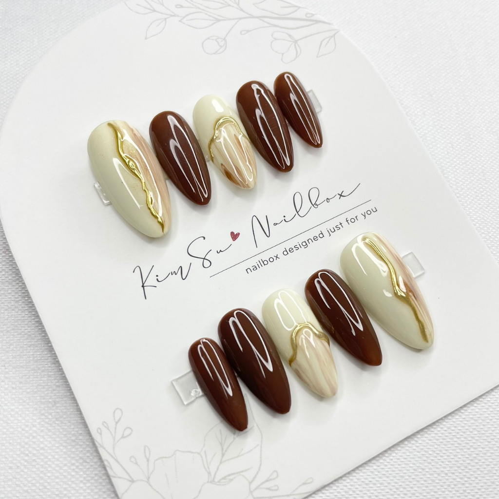 Nailbox Nâu loang vân đá vẽ tráng gương