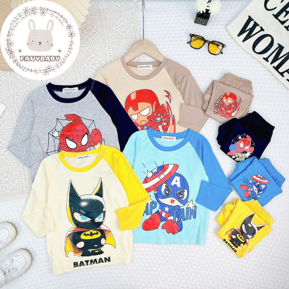 Bộ Dài Tay Thun Lạnh MINKY MOM Chính Hãng Người Nhện Batman Người Sắt Siêu Anh Hùng Cho Bé 0 1 2 3 4 5 Tuổi - Favybaby