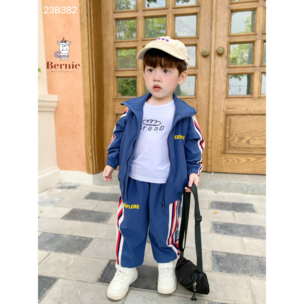 Bộ gió 2 lớp thể thao khóa sọc cho bé trai hàng hãng size 9-23kg,quần áo trẻ em