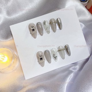 Nailbox thiết kế changgnails màu nâu thạch đính charm gấu