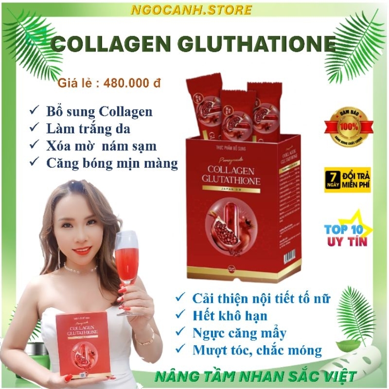 Liệu trình 5 hộp (300.000mg) Collagen glutathione lựu đỏ (collagen 60.000mg/1h 20 gói)