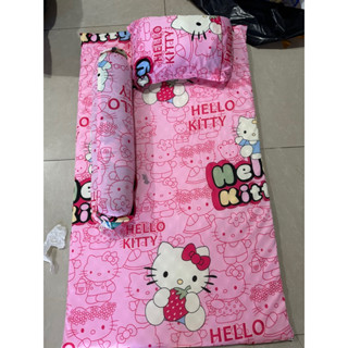 bộ nệm gối bé đến trường,bộ bé đi học hello kitty hồng thun nệm massage cao cấp
