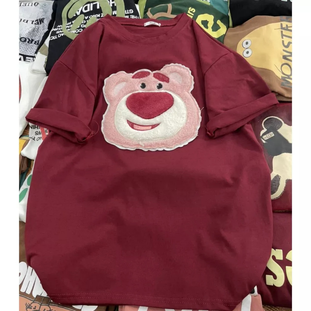 Áo thun nữ tay lỡ chất cotton khô 3158 dáp GẤU MẶT HỒNG phong cách Hàn Quốc VINIA M681
