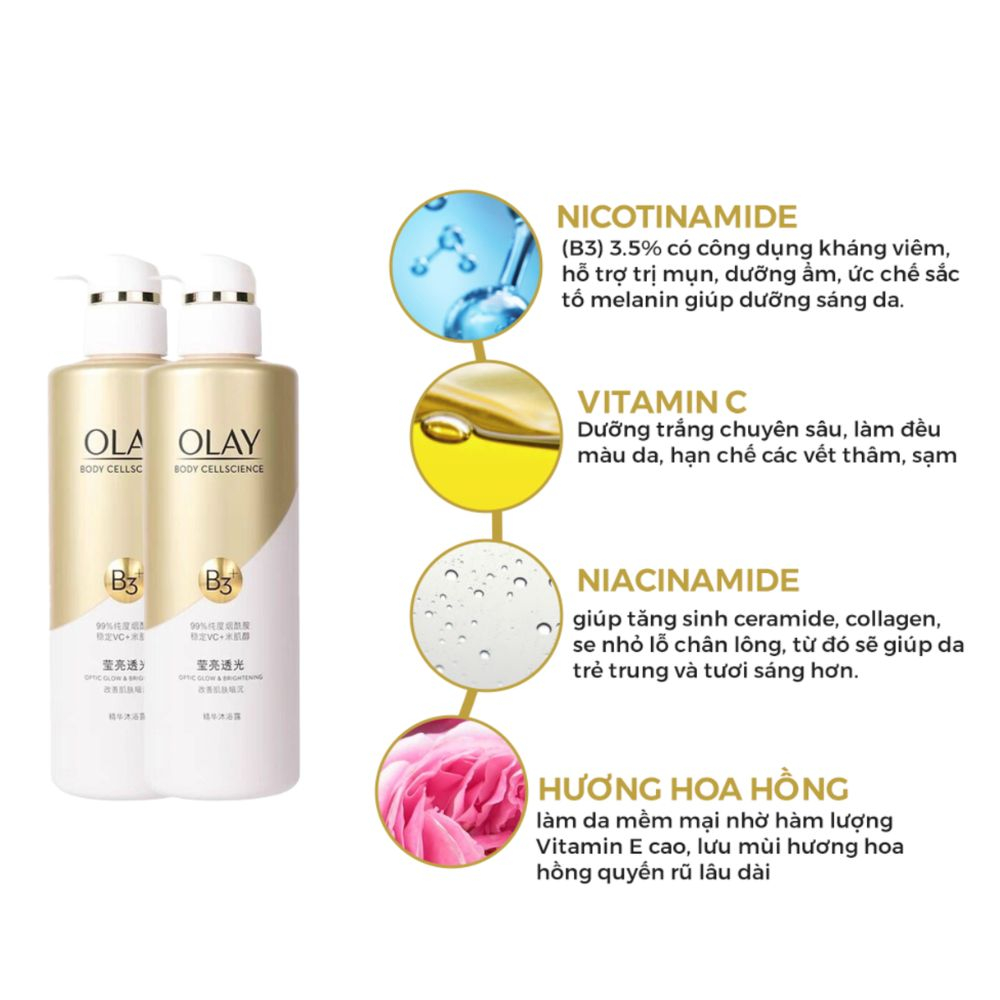 Sữa tắm OLAY BODY CELLSCIENCE Vitamin B3,Retinol +Vitamin C Dưỡng Trắng Da, Dưỡng Ẩm Da