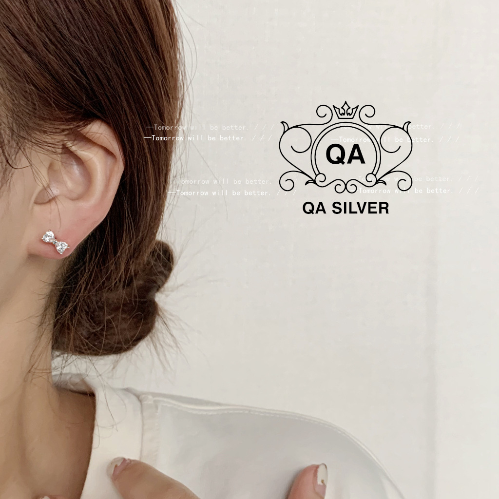 Khuyên tai bạc 925 nơ đá chốt bi vặn bông nam nữ tối giản S925 BOW QA SILVER Earrings EA230801